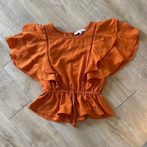 Sweet Rain Women Small Orange Pullover Ruffle Bat Wing Shirt
